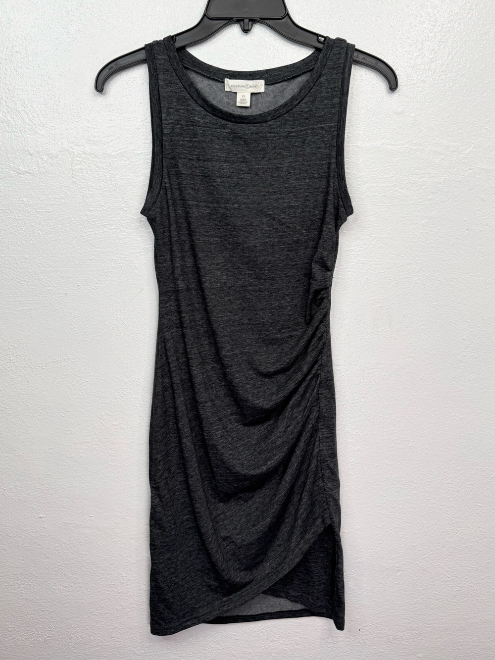 Treasure & Bond Dress Womens XS Charcoal Gray Ruched Bodycon Knee Length